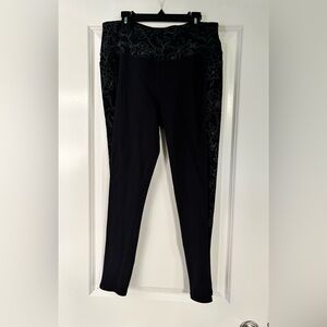 Skechers Black Floral Panel Leggings Women’s Size Large Athletic Stretch